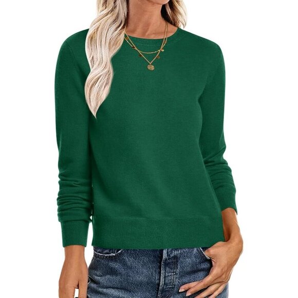 Tops - Women's Forest Green Trendy Outfits Sweaters Top Long Sleeve Crewneck Pullover